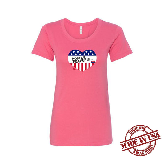 Mostly Peaceful Heart Ladies T-Shirt (Pink, Red)