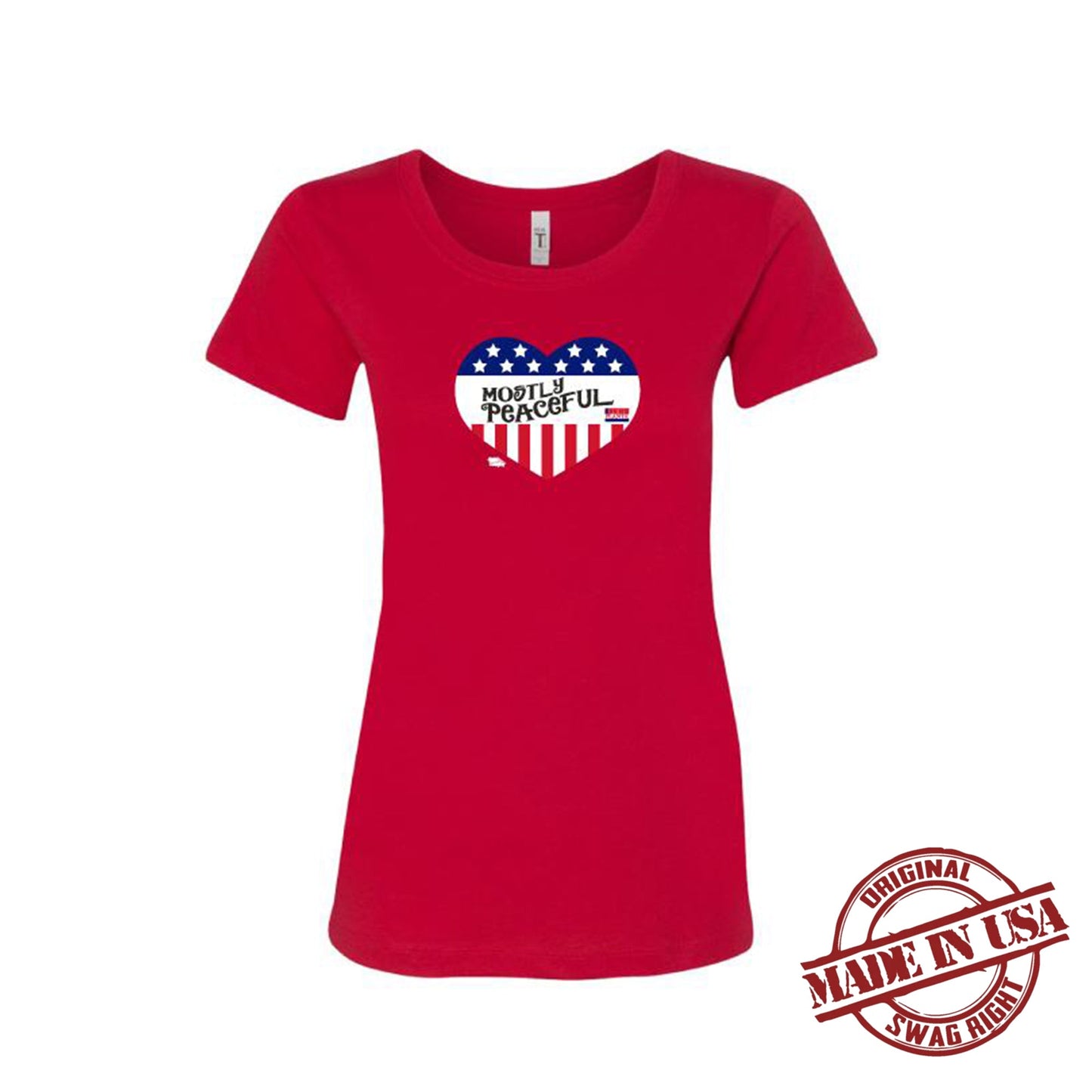 Mostly Peaceful Heart Ladies T-Shirt (Pink, Red)