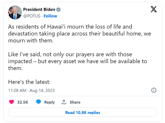 Biden Offers Maui Fire Survivors 'One-Time' Pittance on Same Day $200 Million Announced for Ukraine